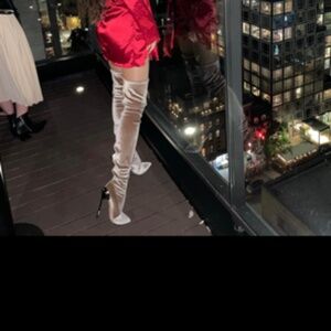 CASADEI VELVET NUDE COLOR OVER KNEE BOOTS SIZE 37,5  PRE OWNED